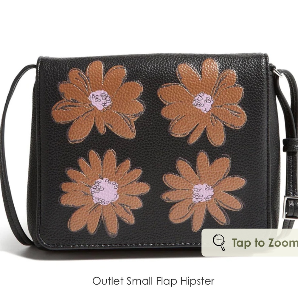 Vera Bradley Small Flap Faux Leather Hipster Black w floral print